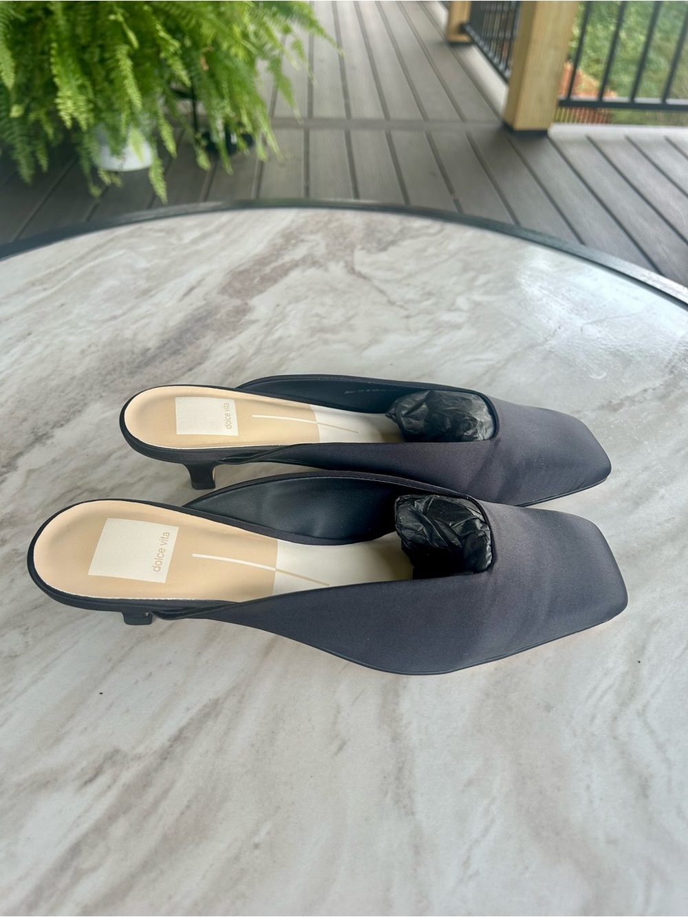 Dolce Vita Umara Onyx Satin Mule Kitten Heels Black 7.5 NEW